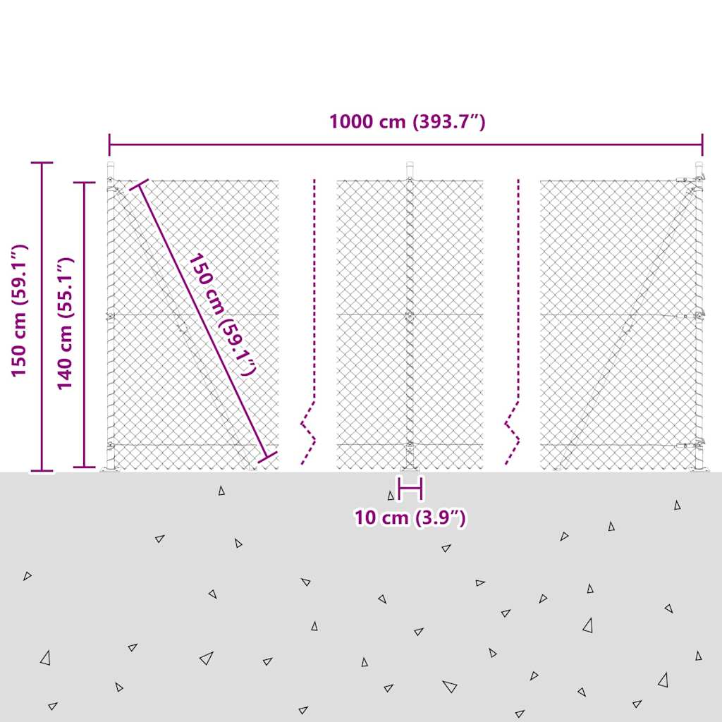 Kettengliedzaun mit Pfosten Grün 1,4 x 10 m Stahl
